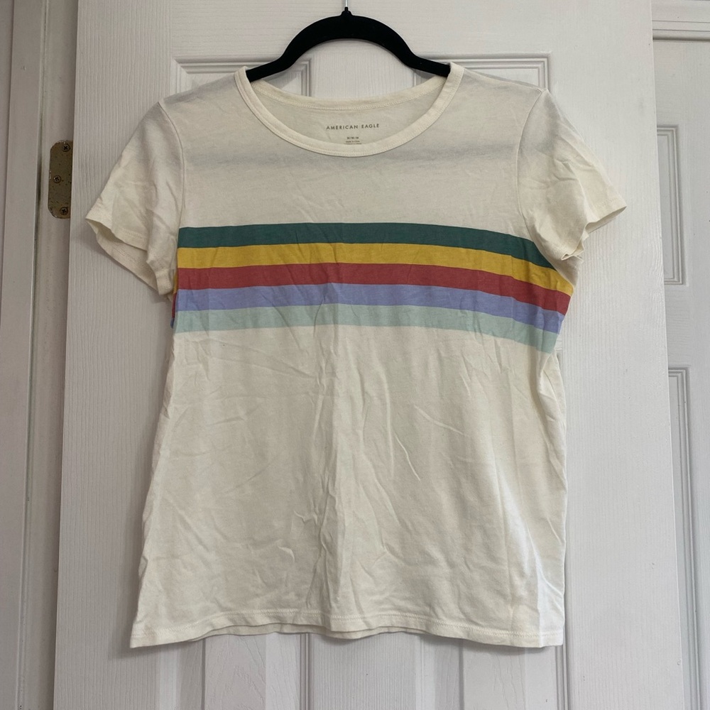 American Eagle Women’s T-Shirt with Rainbow Stripe